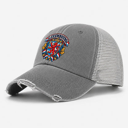 Luxembourg Retro Badge Country Logos Washed Trucker Hat – Grey