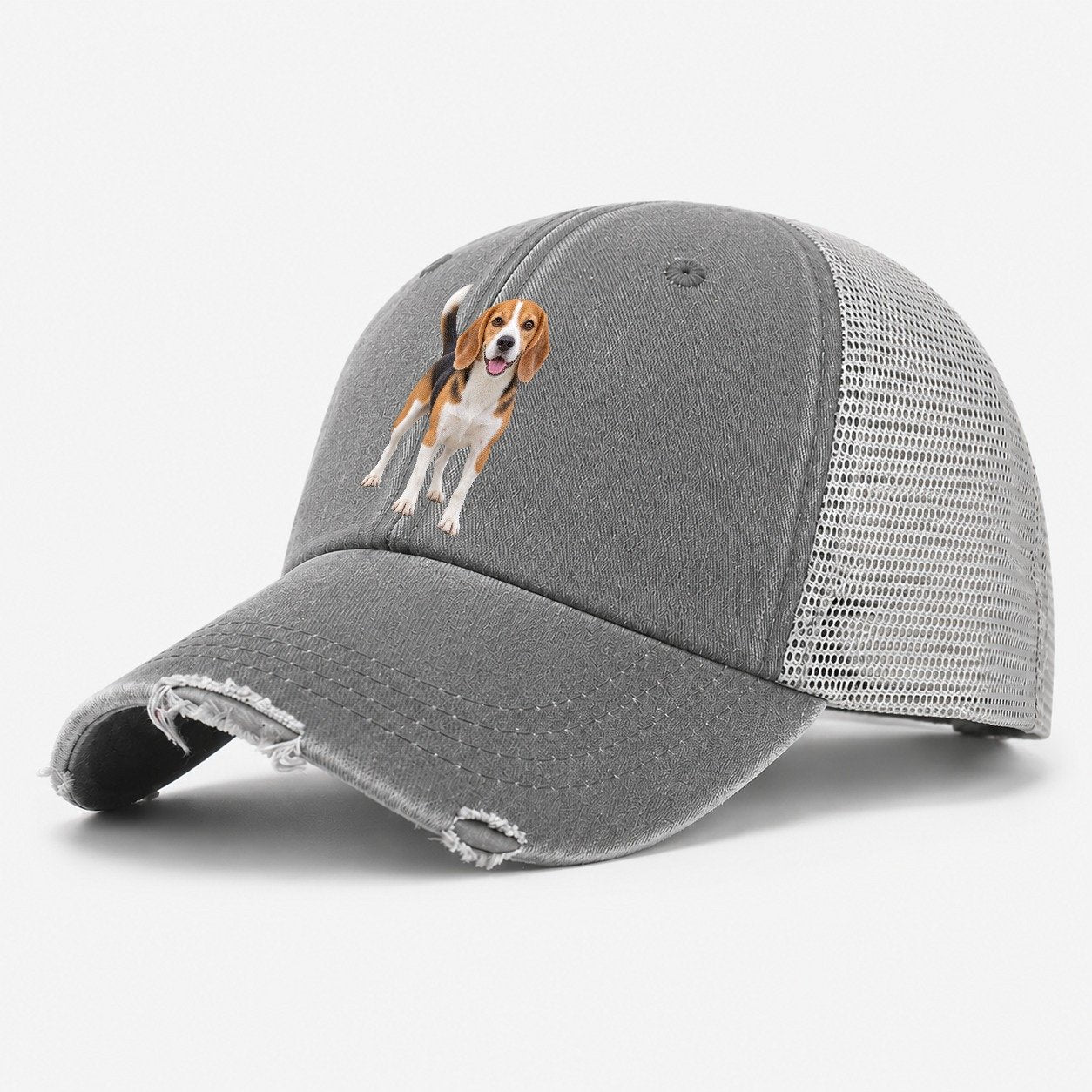 Beagle Standing Top Breeds Washed Trucker Hat – Grey