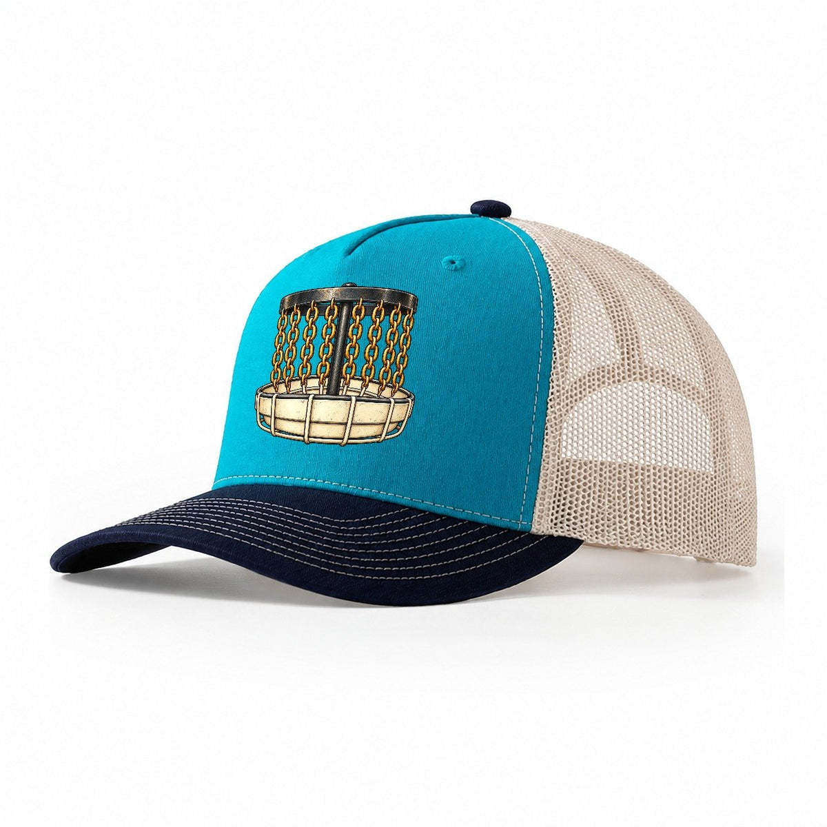 Chain Basket Disc Golf Trucker Hat – Teal Navy