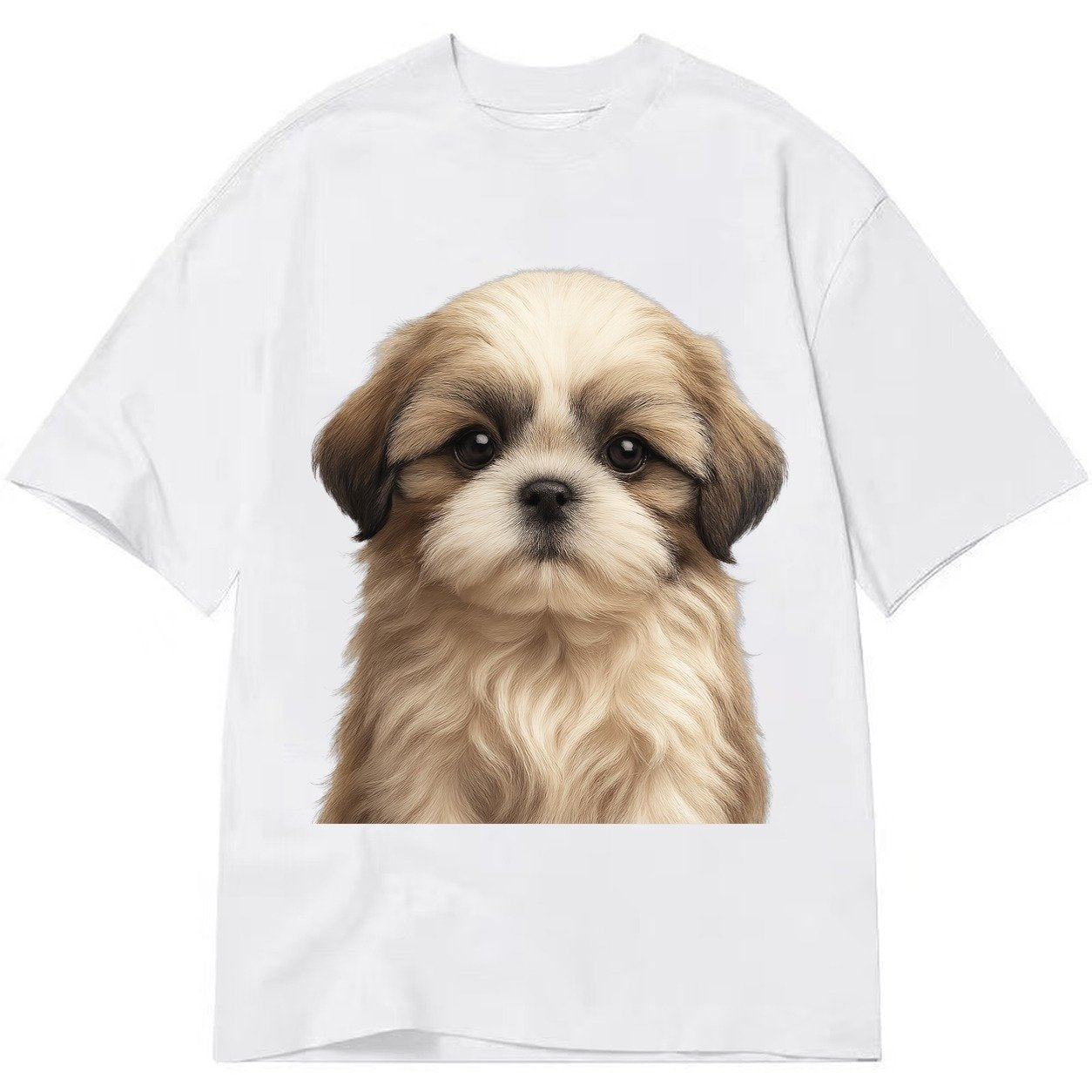 Baby Shih Tzu Puppy Long Flowing Coat Flat Face Big Dark Eye Classic T-shirt – White