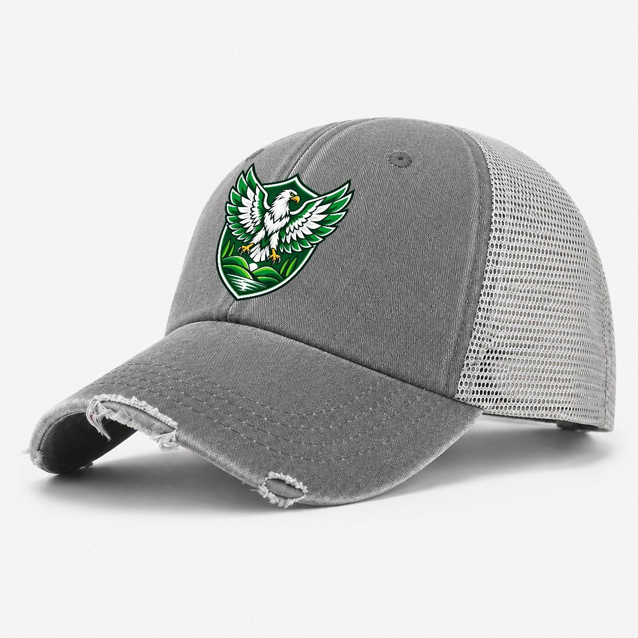 Nigeria Minimal Emblem Country Logos Washed Trucker Hat – Grey