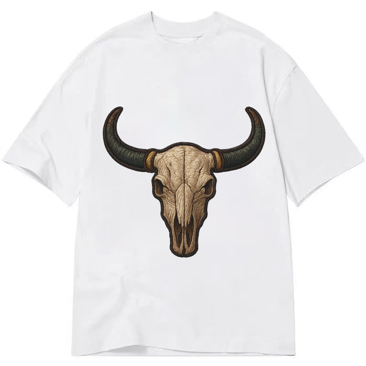 Bull Skull Longhorn Skull With Horns Classic T-shirt – White