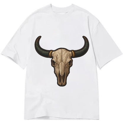 Bull Skull Longhorn Skull With Horns Classic T-shirt – White