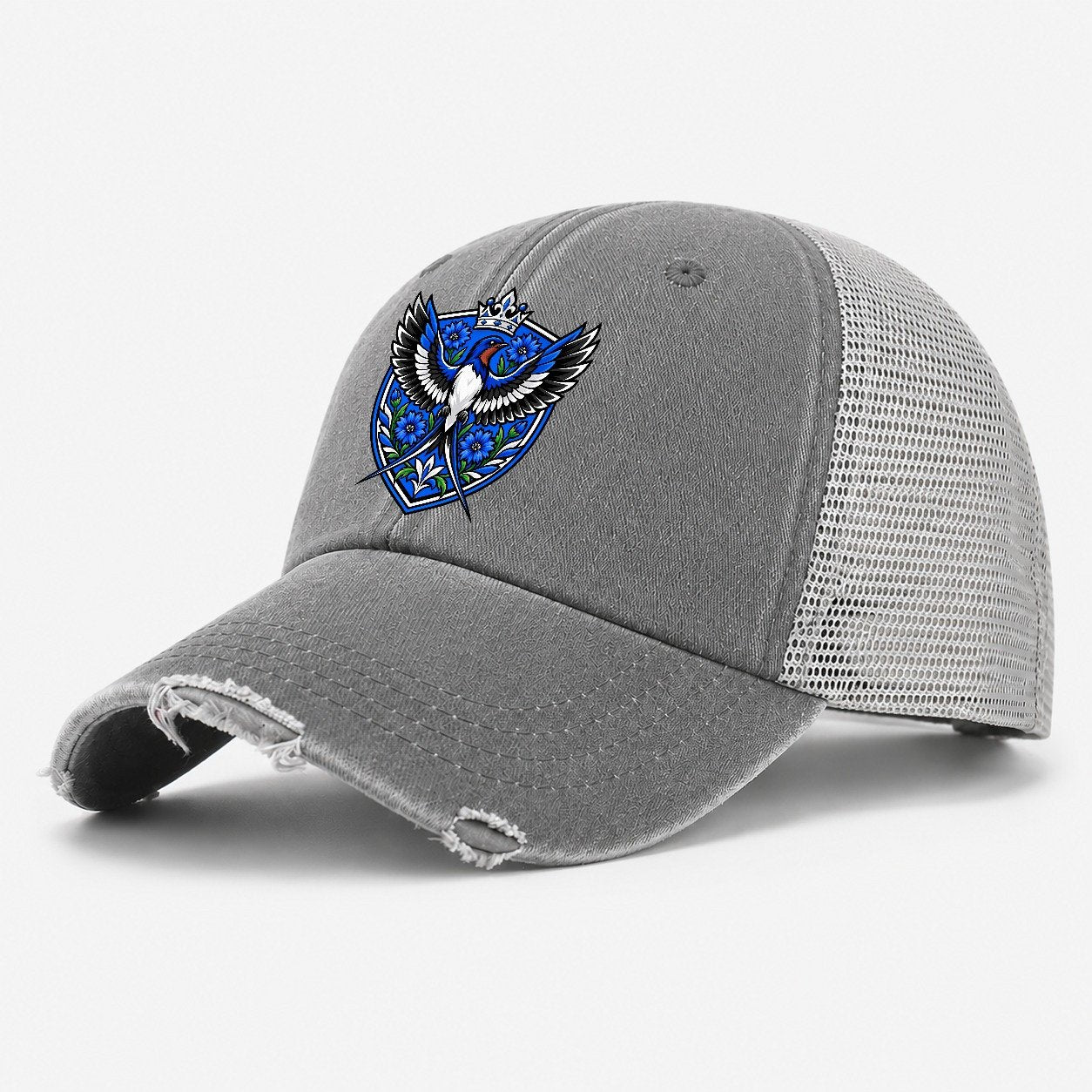 Estonia Heraldic Crest Country Logos Washed Trucker Hat – Grey