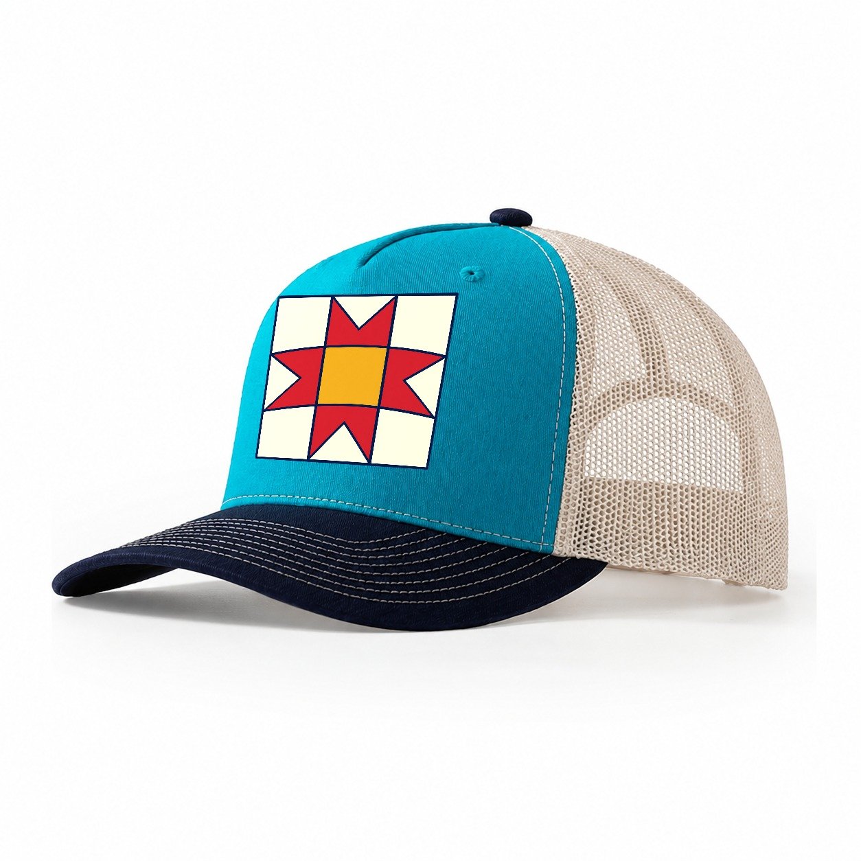 Star Block Study Sewing And Quilting Trucker Hat – Teal Navy