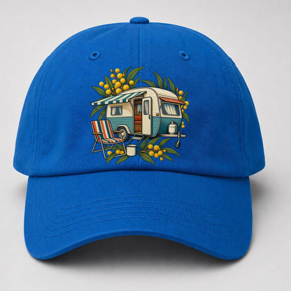 Retro Caravan Folding Chair And Enamel Mug Australia Cultural Icons Baseball Cap – Blue