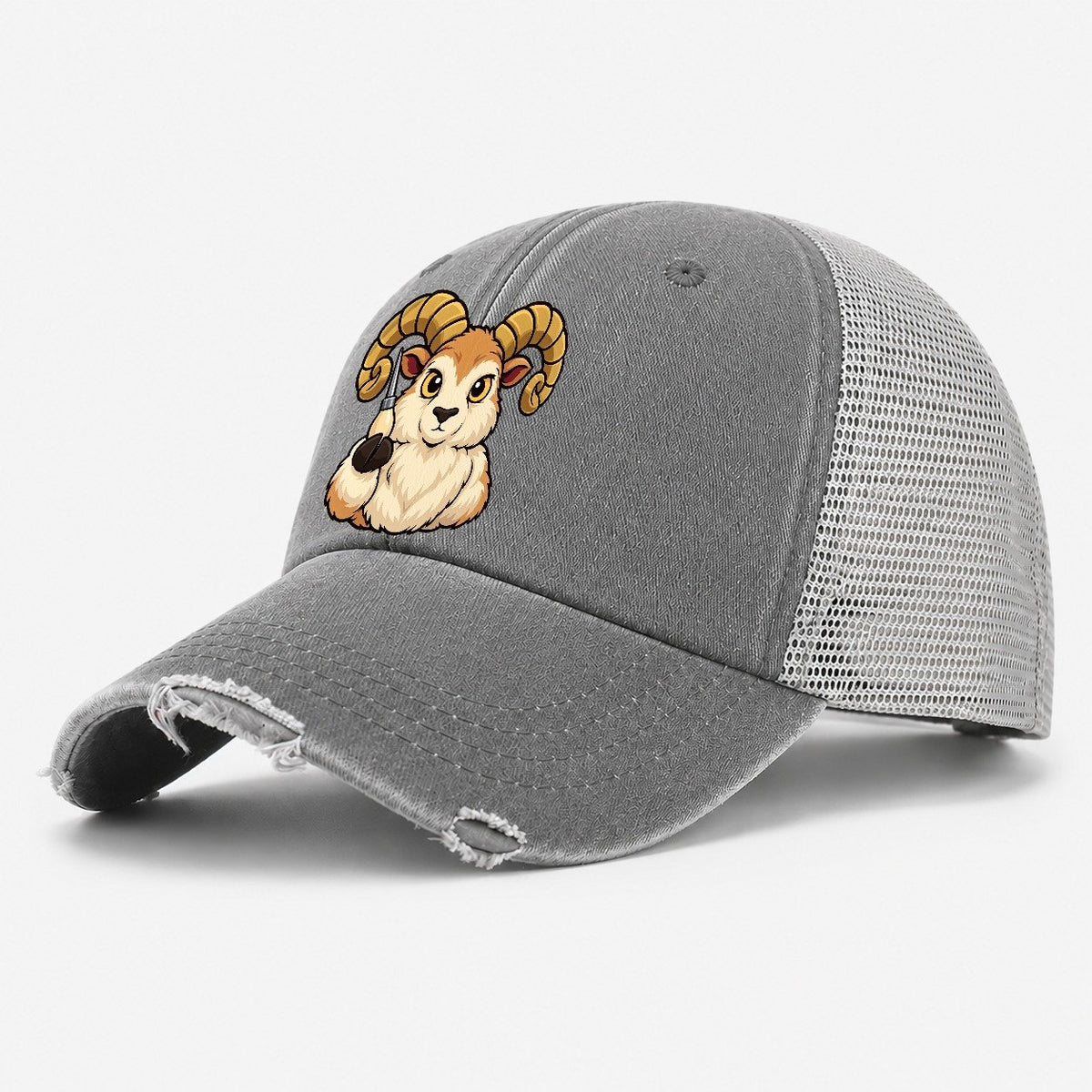 Ram With An Awl Leathercraft Washed Trucker Hat – Grey