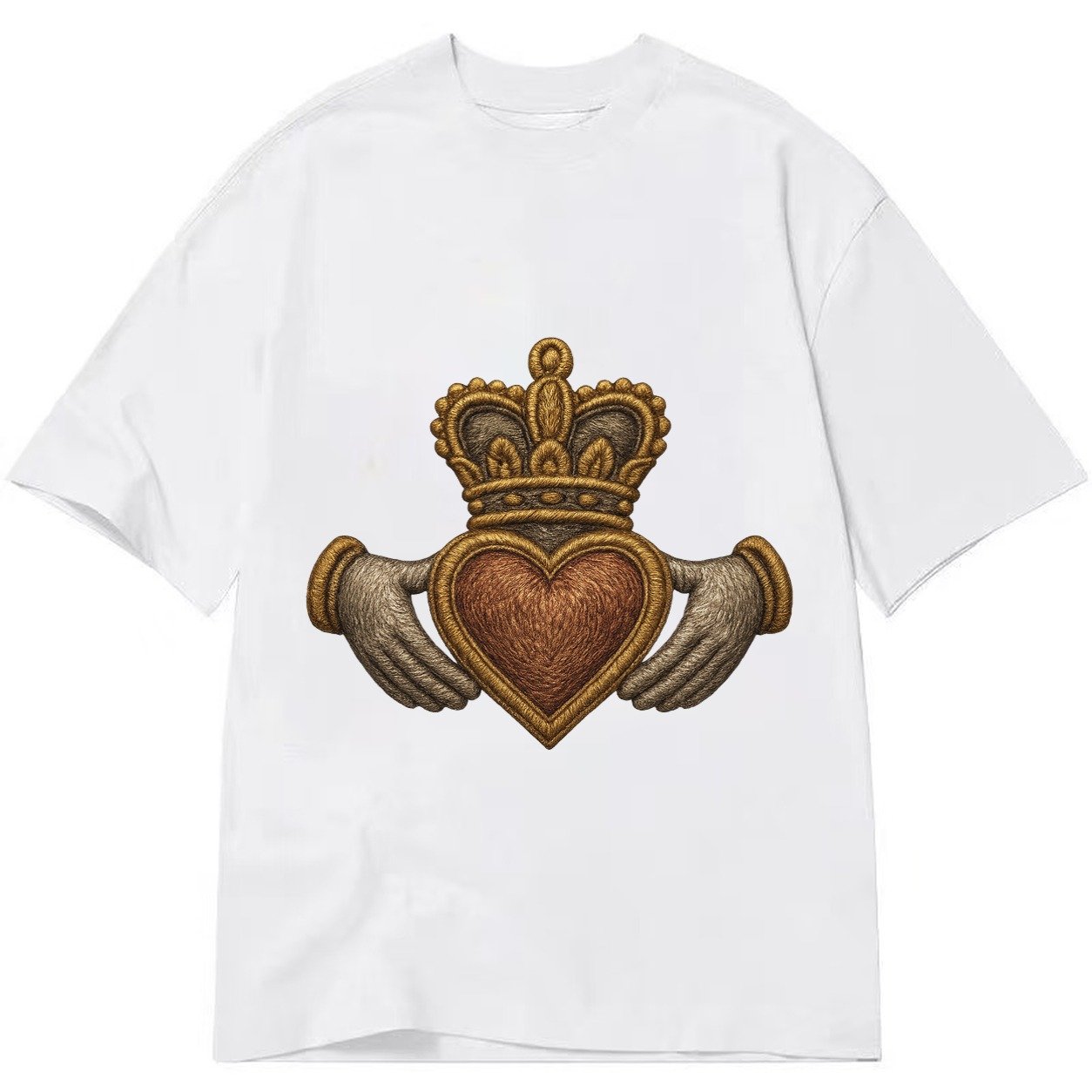 Claddagh Heart Crown Embroidered 0912b9 Classic T-shirt – White