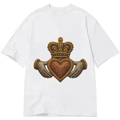 Claddagh Heart Crown Embroidered 0912b9 Classic T-shirt – White