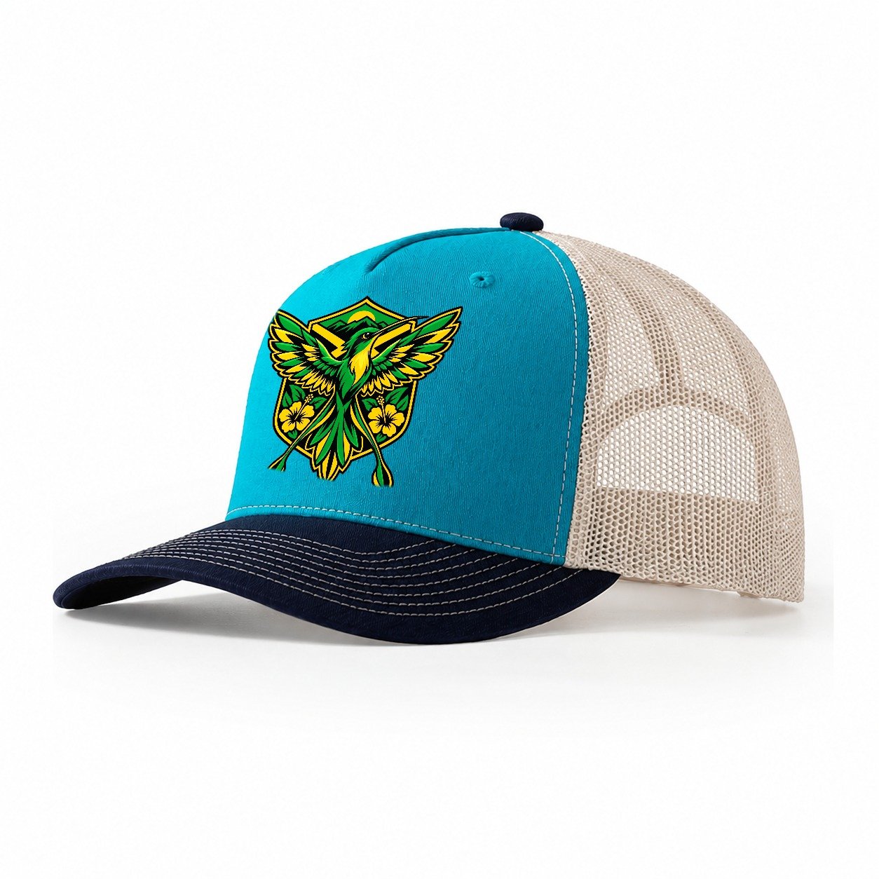 Jamaica Minimal Emblem Country Logos Trucker Hat – Teal Navy