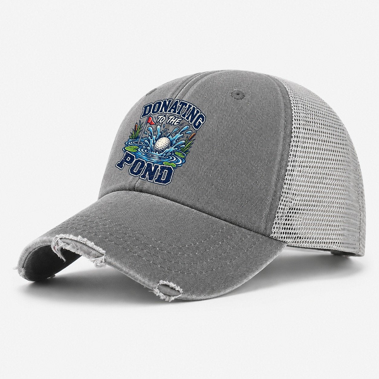 Donating To The Pond Golf Life Washed Trucker Hat – Grey