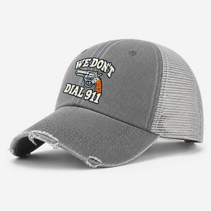 Arcade Pixel We Don't Dial 911 Washed Trucker Hat – Grey