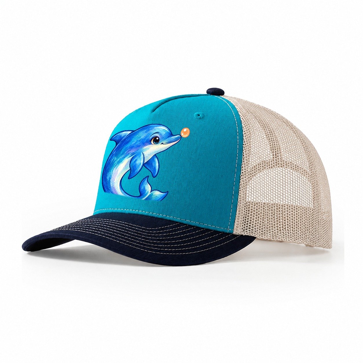 Dolphin Nose Boop Sea Sprite Trucker Hat – Teal Navy