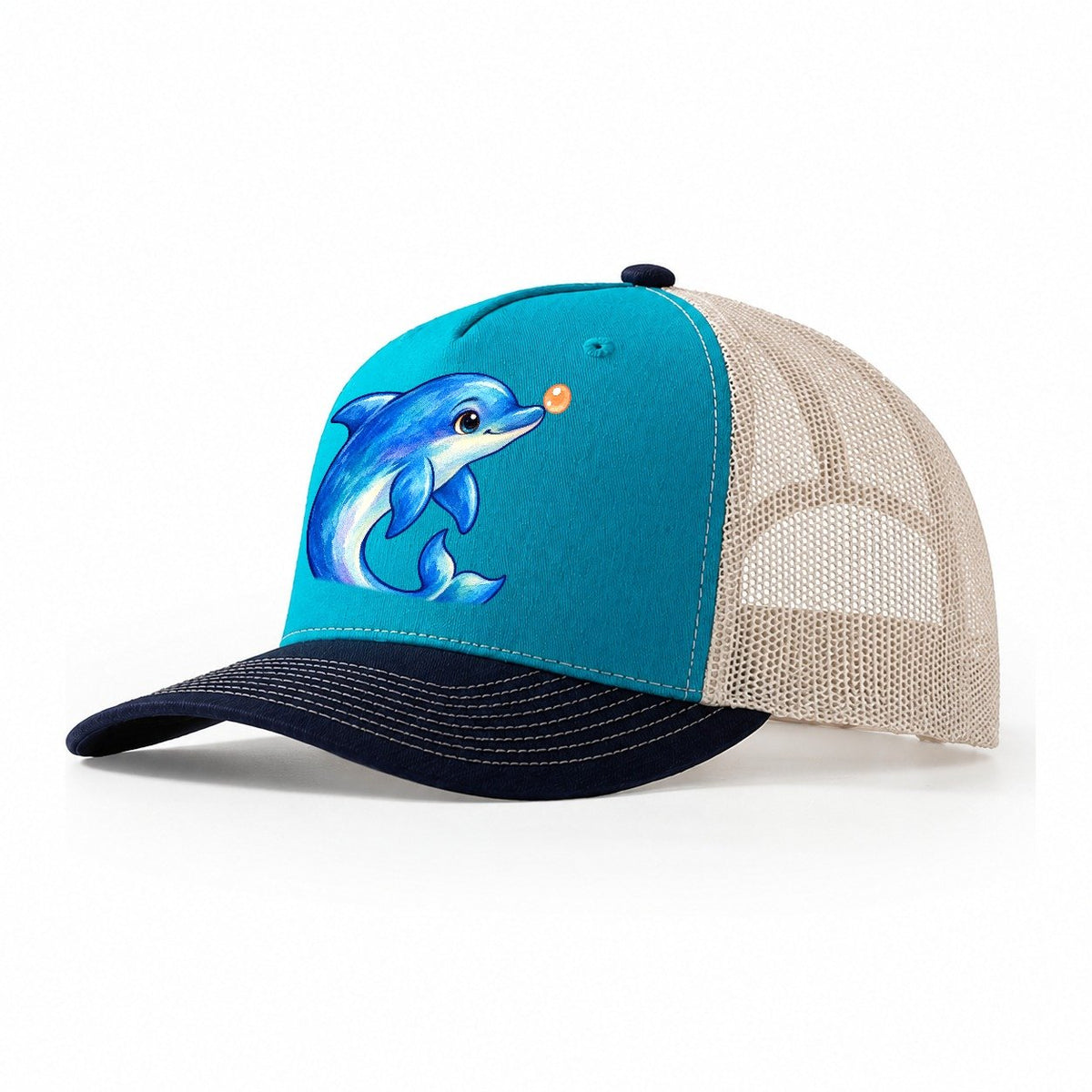 Dolphin Nose Boop Sea Sprite Trucker Hat – Teal Navy
