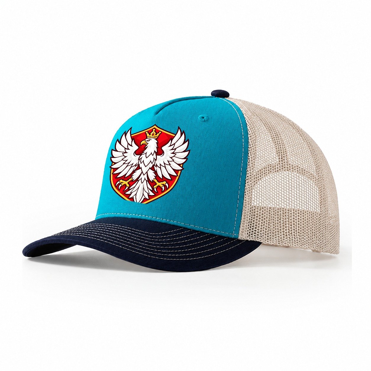 Poland Minimal Emblem Country Logos Trucker Hat – Teal Navy