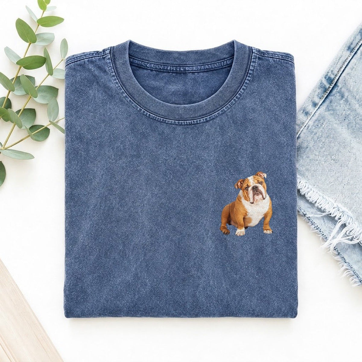Bulldog Left Chest Vintage T-shirt – Washed Blue