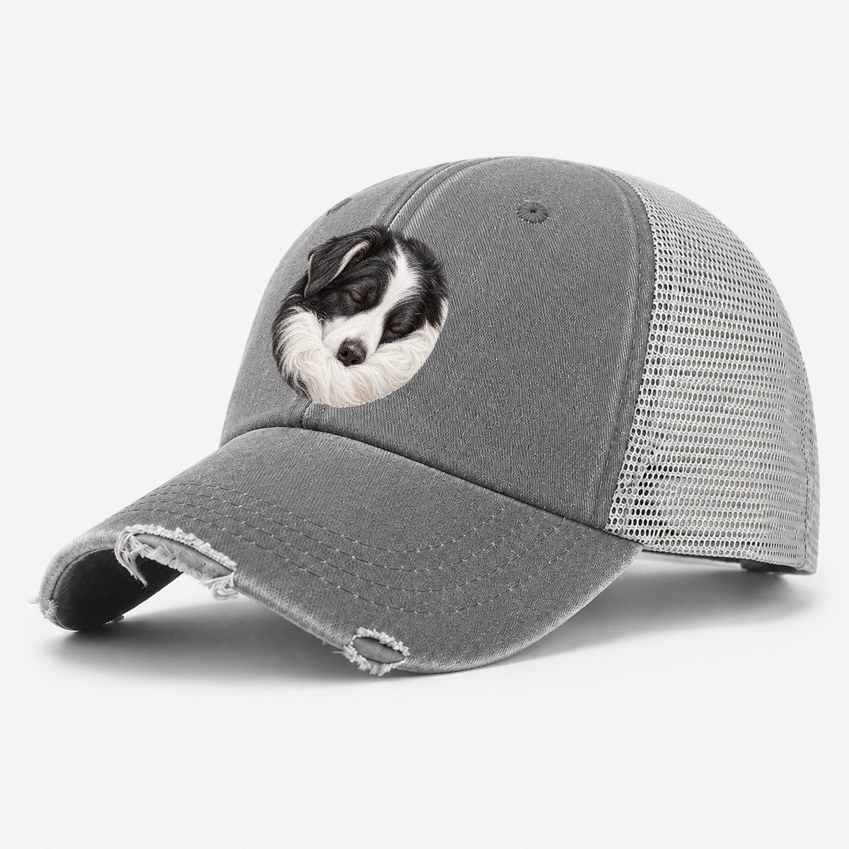 Border Collie Ruff Tuck Pastimes Companions Washed Trucker Hat – Grey