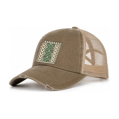 Cable Stitch Swatch Yarn Crafts Women's Ponytail Trucker Hat – Taupe Khaki