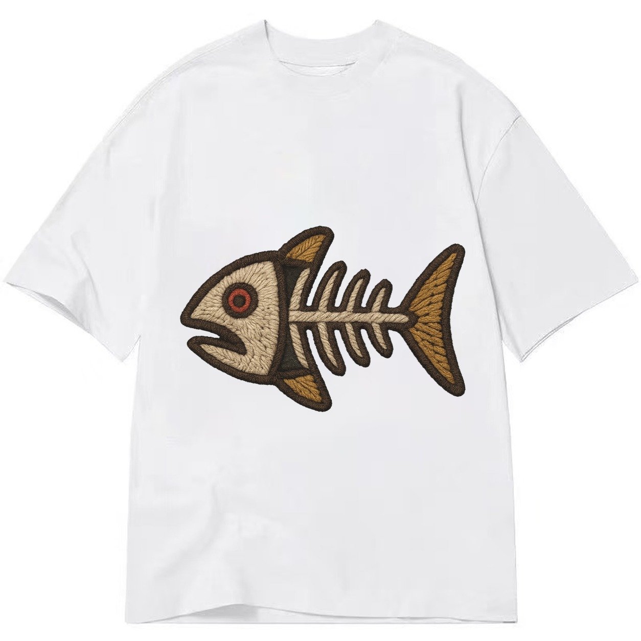 Fish Skeleton Fish Bones In Artistic Pattern Classic T-shirt – White
