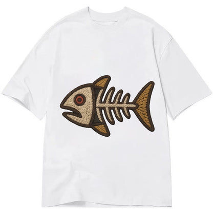 Fish Skeleton Fish Bones In Artistic Pattern Classic T-shirt – White