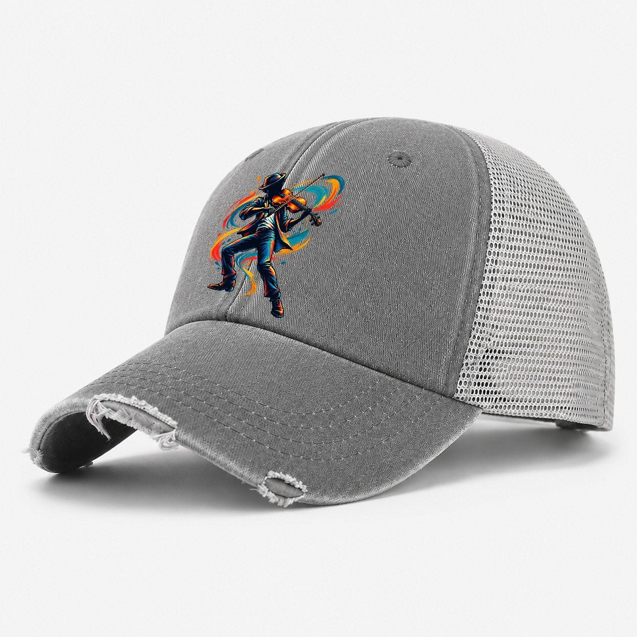 Violin Icon Music Instruments Washed Trucker Hat – Grey