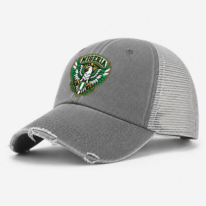 Nigeria Retro Badge Country Logos Washed Trucker Hat – Grey