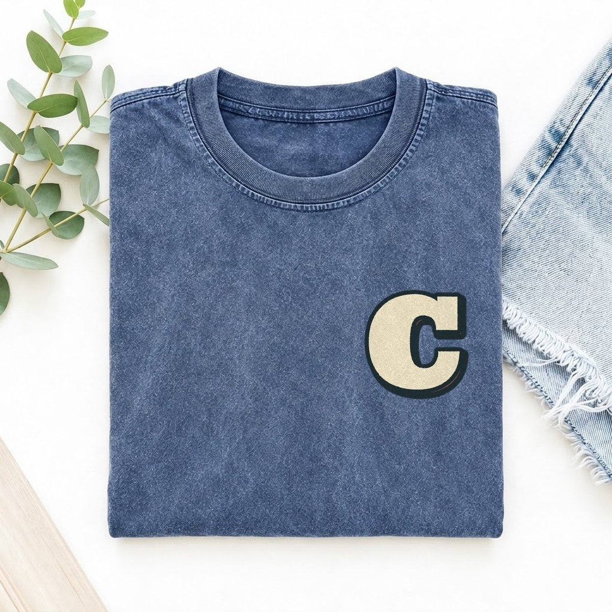 Initial C Left Chest Vintage T-shirt – Washed Blue