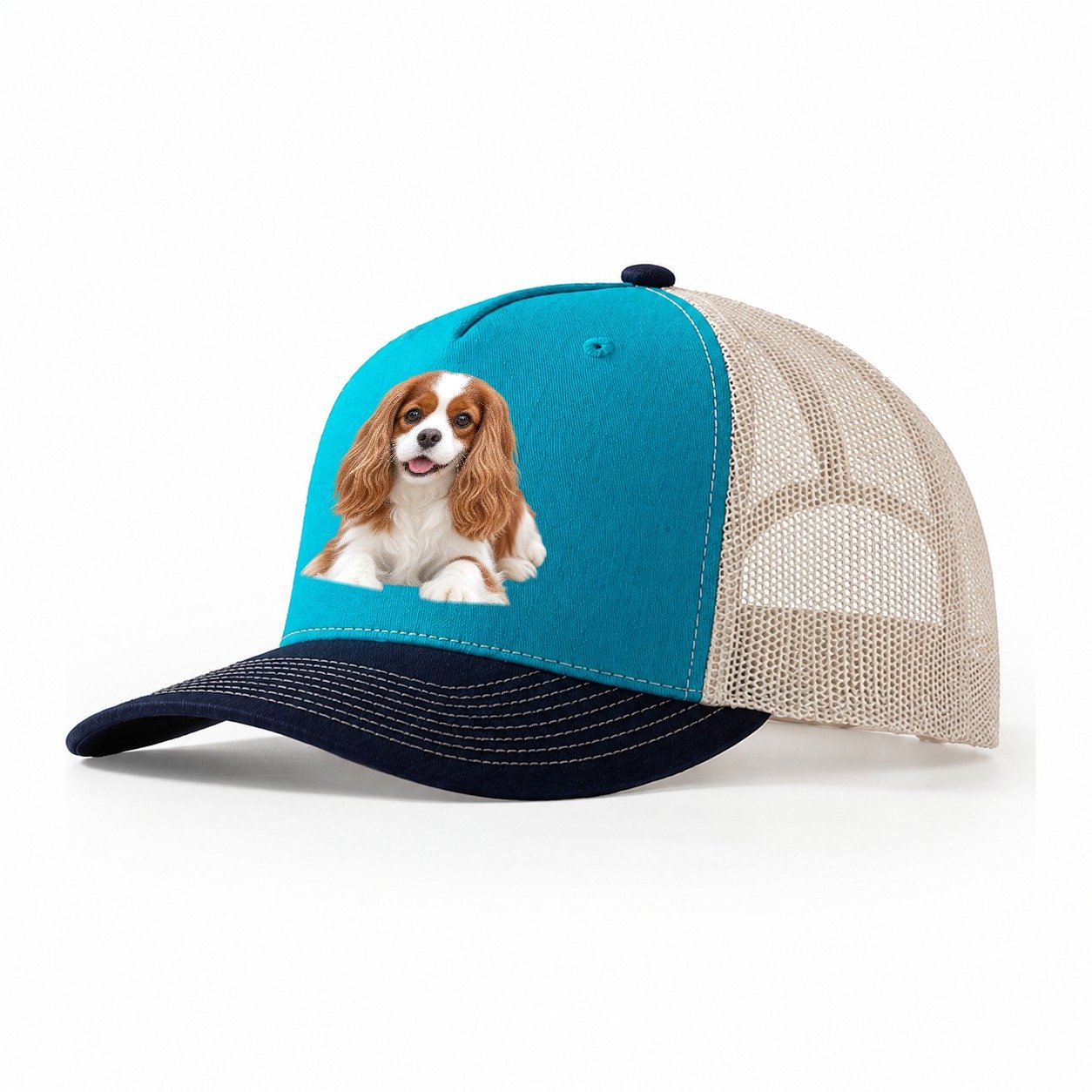 Cavalier King Charles Spaniel Lying Down Top Breeds Trucker Hat – Teal Navy
