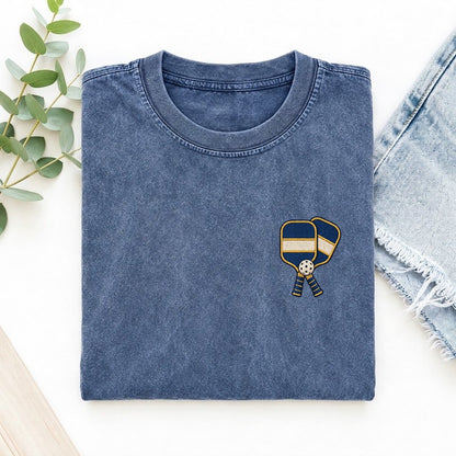 Pickleball Paddles Symbol Emblems Left Chest Vintage T-shirt – Washed Blue