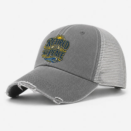 Retired And At Peace Retired Living Washed Trucker Hat – Grey