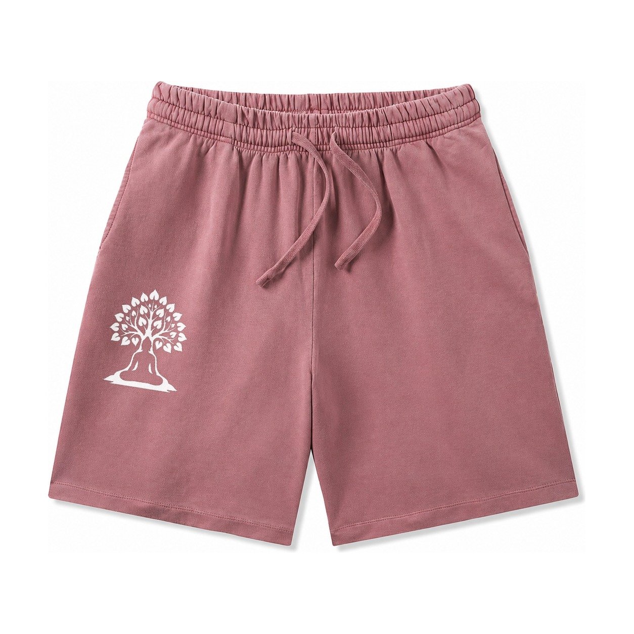 Buddha Silhouette Meditating Negative Space Forms Bodhi Tree Washed Shorts – Burgundy