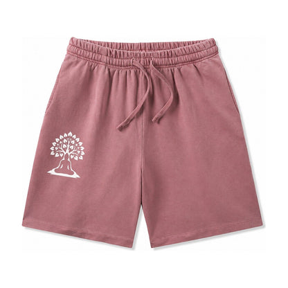 Buddha Silhouette Meditating Negative Space Forms Bodhi Tree Washed Shorts – Burgundy