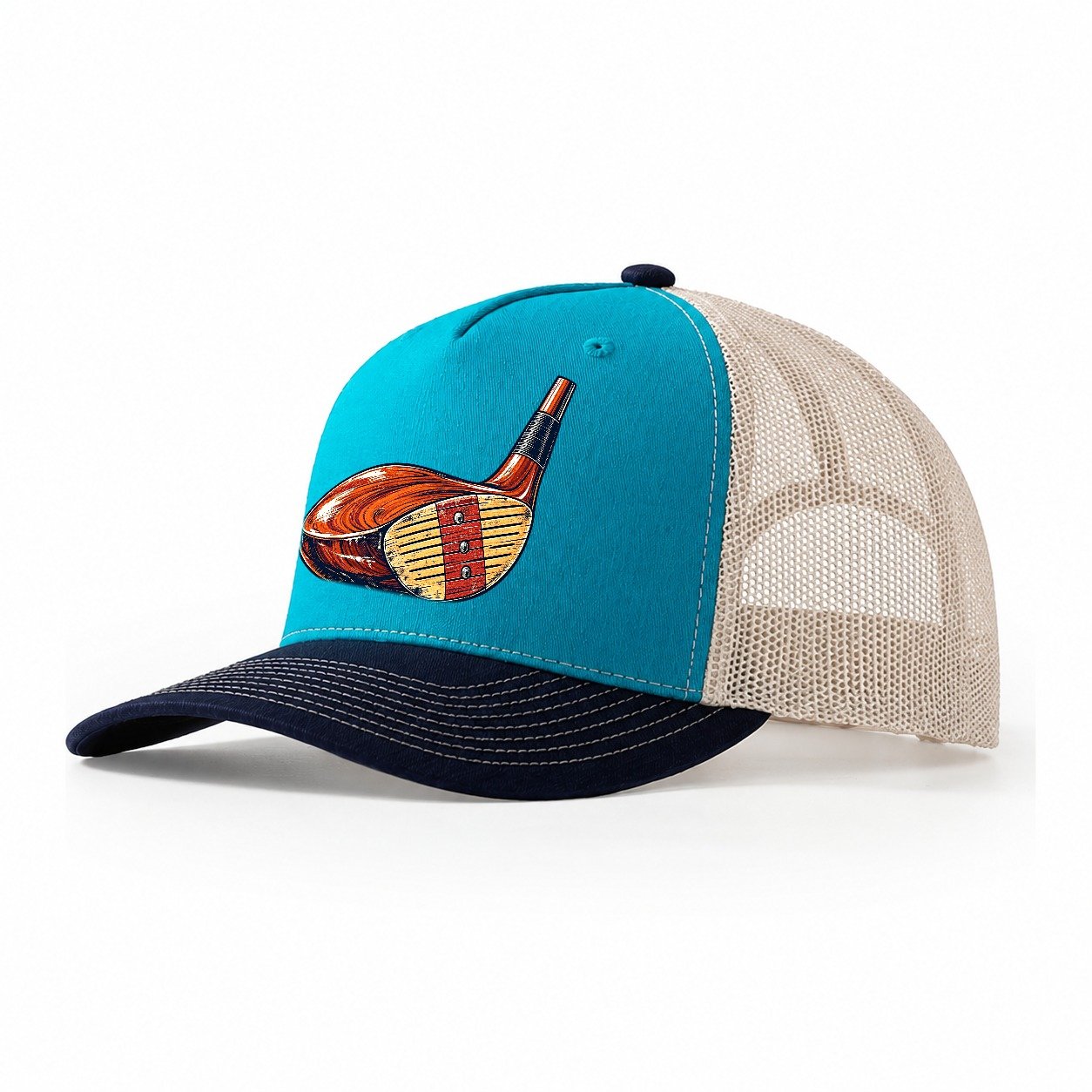 Vintage Club Head Golf Life Trucker Hat – Teal Navy