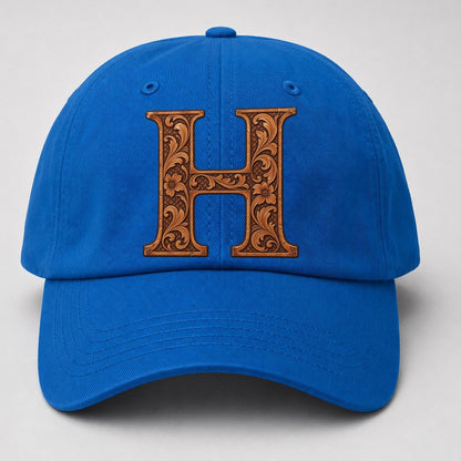 Tooled Leather H Monogram Baseball Cap – Blue
