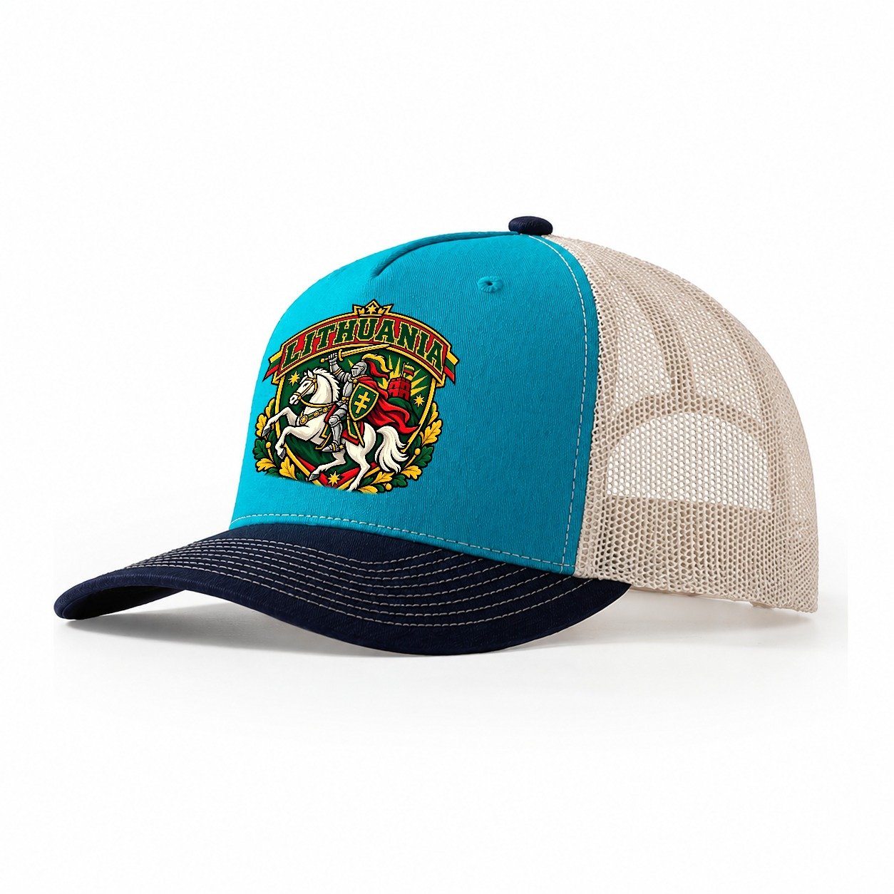 Lithuania Retro Badge Country Logos Trucker Hat – Teal Navy