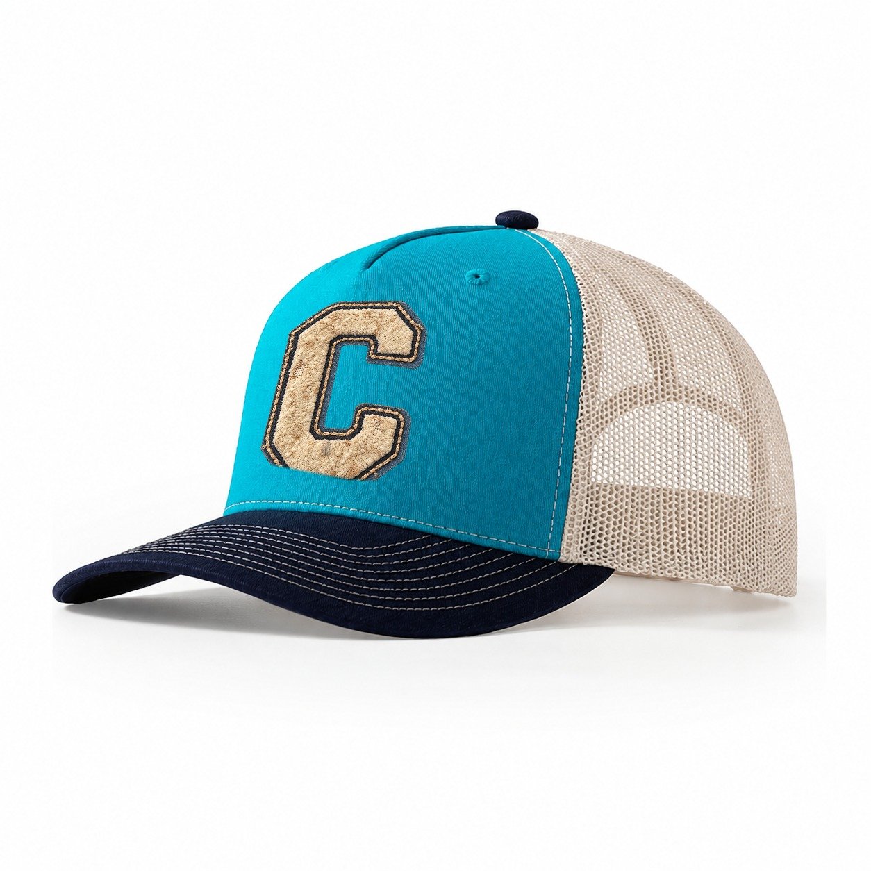 Varsity Chenille C Monogram Trucker Hat – Teal Navy