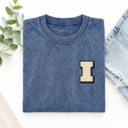 Initial I Left Chest Vintage T-shirt – Washed Blue