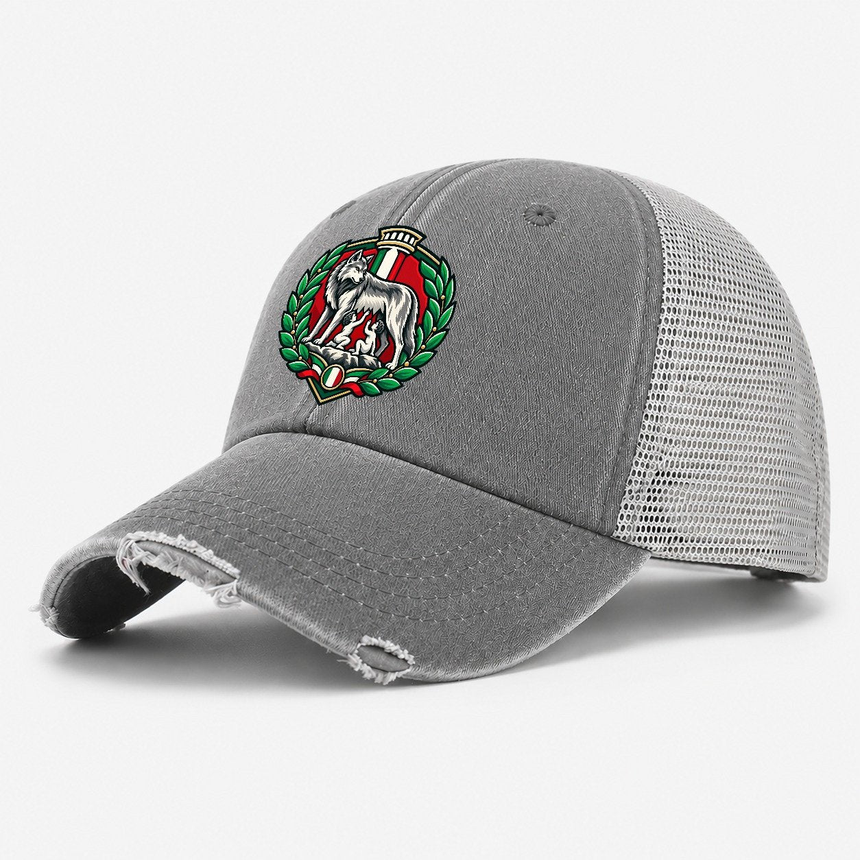 Italy Minimal Emblem Country Logos Washed Trucker Hat – Grey