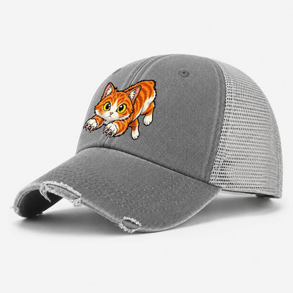 Manx Hopping Peeking Cats Washed Trucker Hat – Grey
