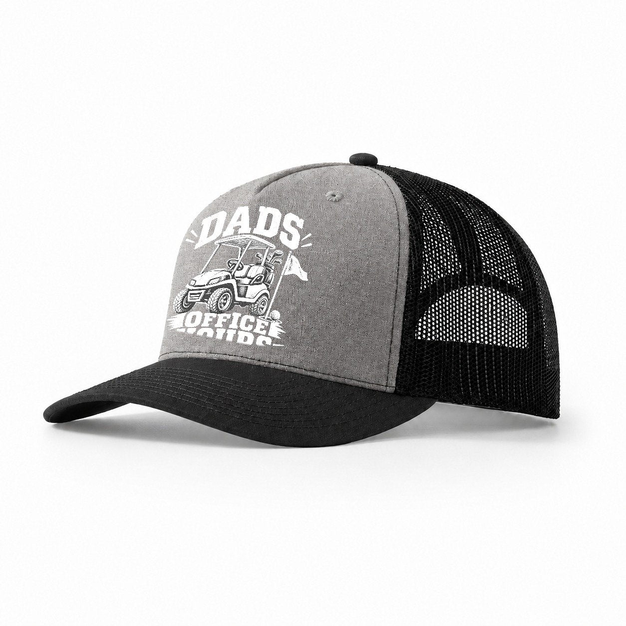 Dads Office Hours Golf Life Trucker Hat – Grey Black
