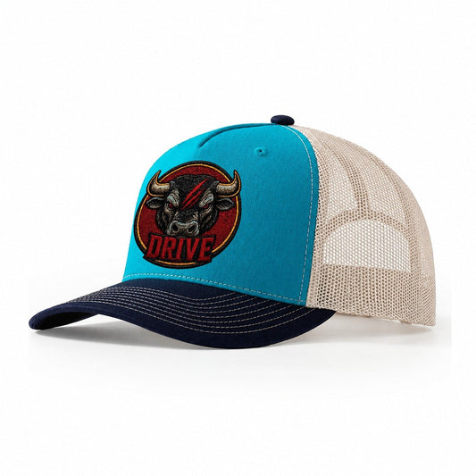 Bull Drive Badge Trucker Hat – Teal Navy