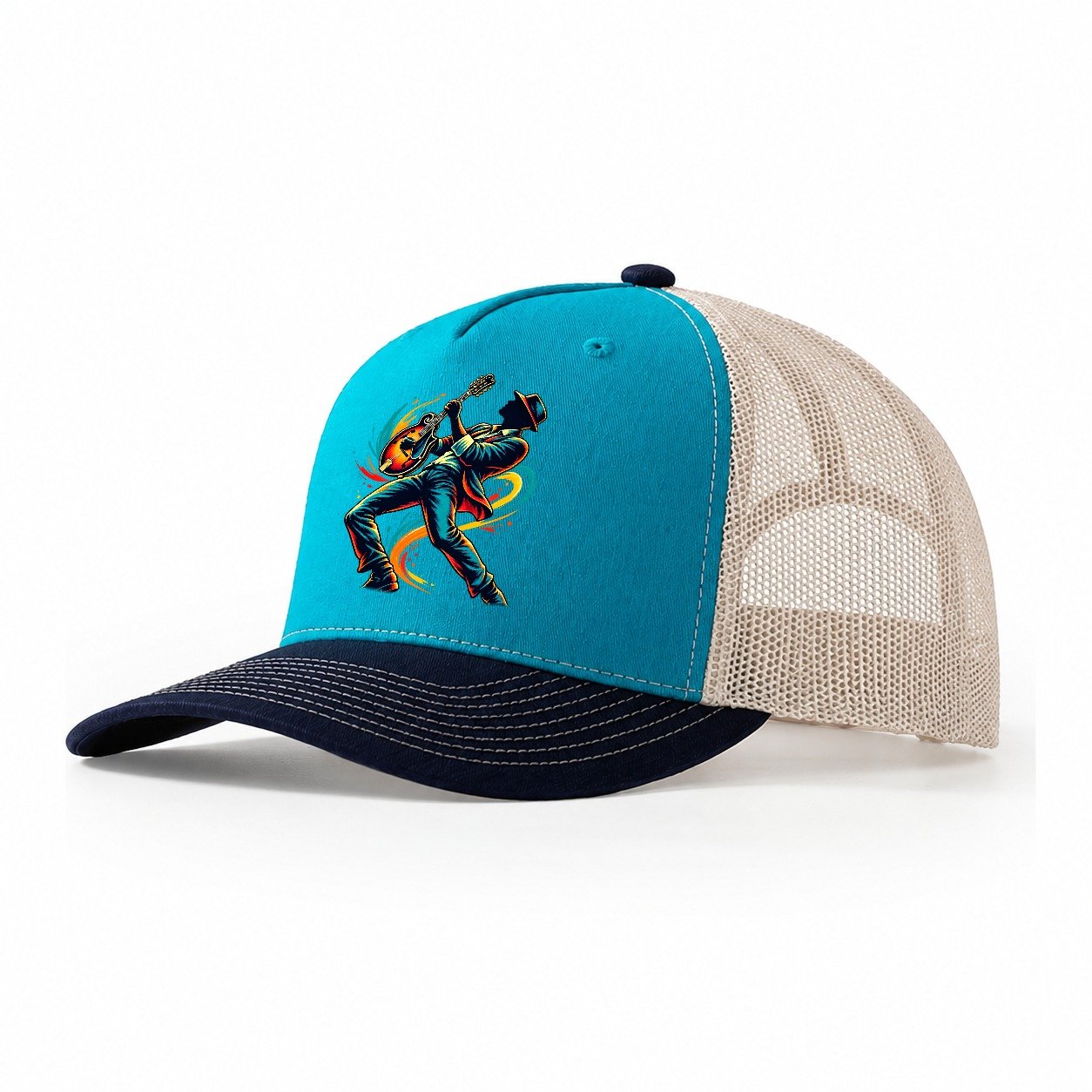 Mandolin Icon Music Instruments Trucker Hat – Teal Navy