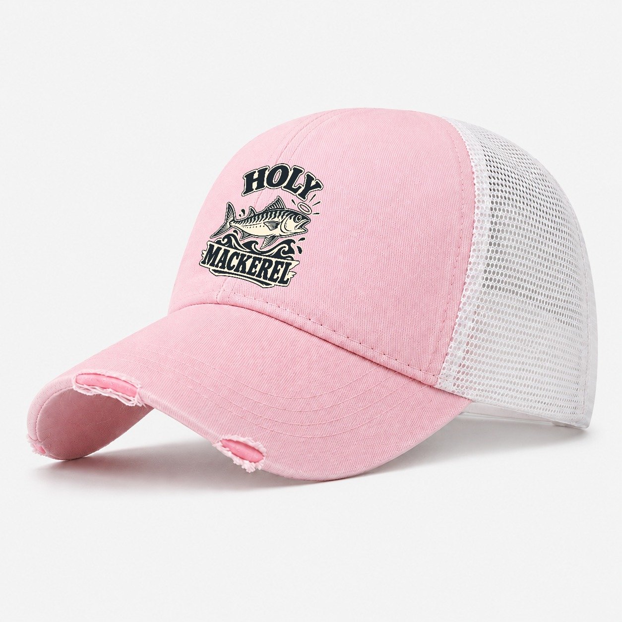Holy Mackerel Fishing Elegant Washed Trucker Hat – Light Pink