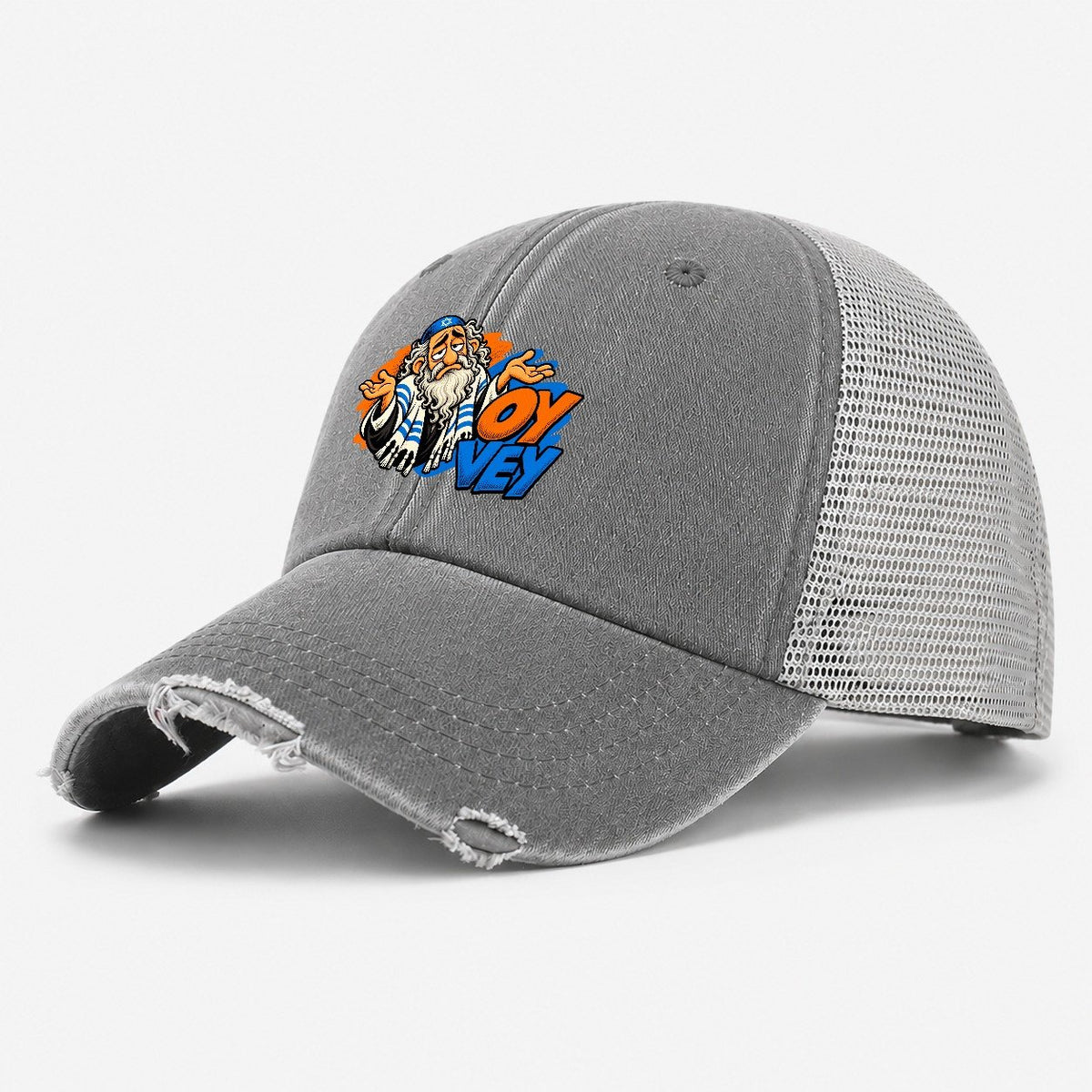 Oy Vey Drama Judaism Heritage Pop Art Washed Trucker Hat – Grey