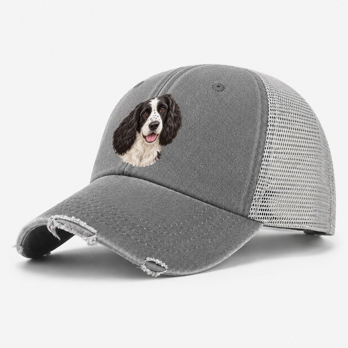 Springer Black And White Tilt Pastimes Companions Washed Trucker Hat – Grey