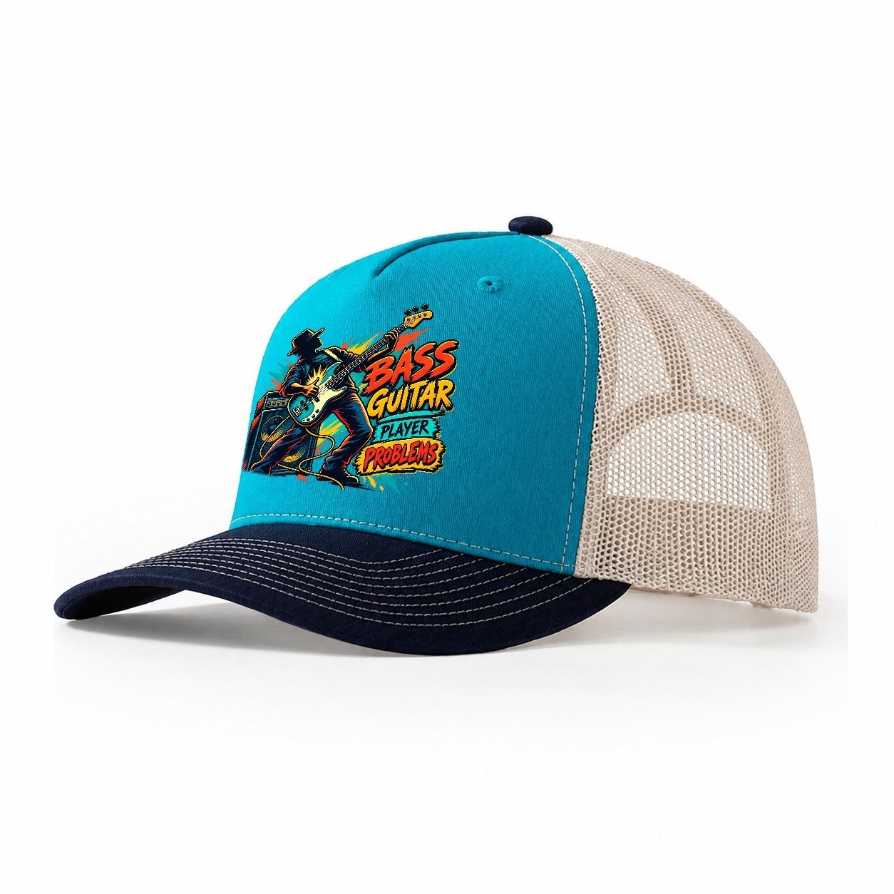 Bass Guitar Player Problems Music Instruments Trucker Hat – Teal Navy
