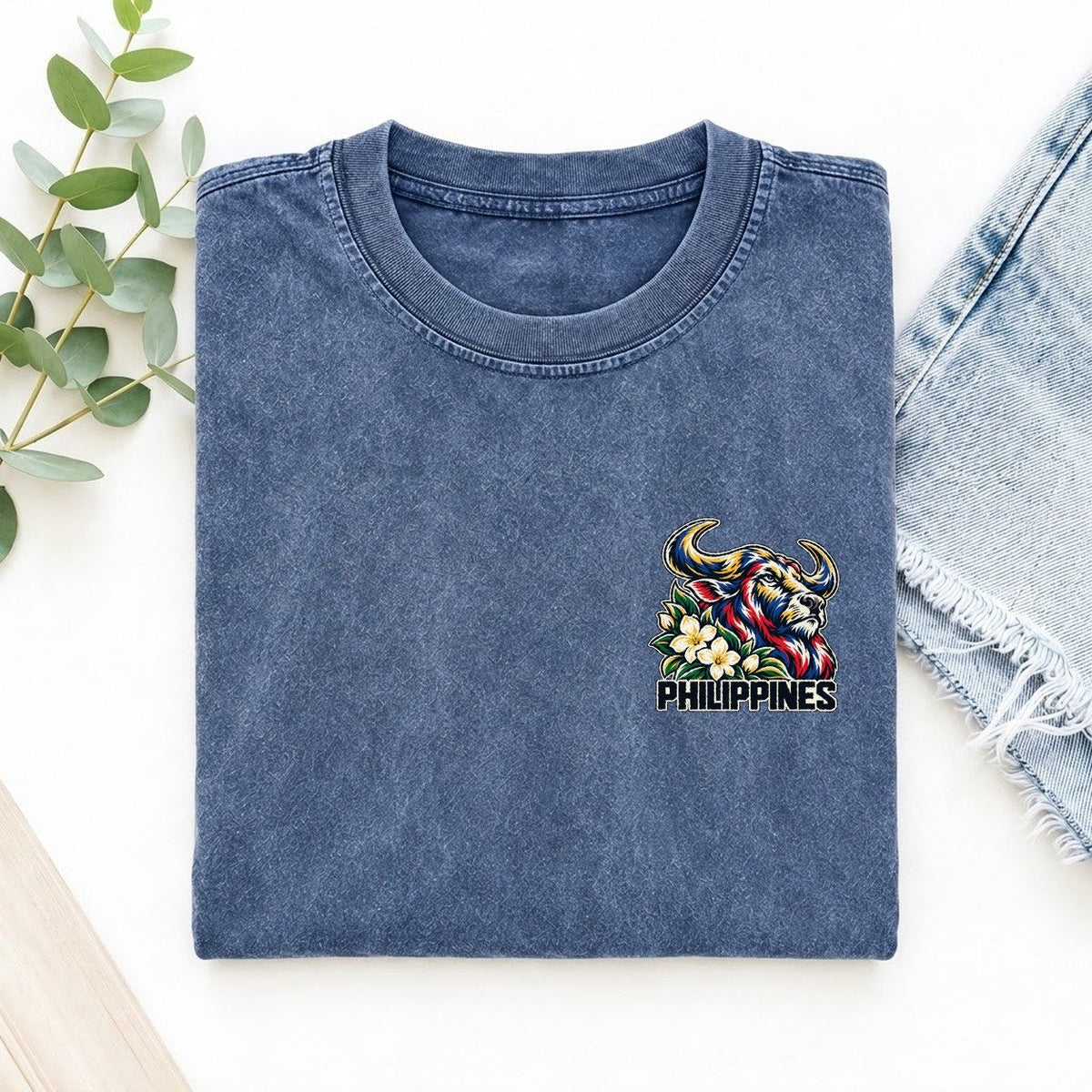 Philippines Country Pride Left Chest Vintage T-shirt – Washed Blue