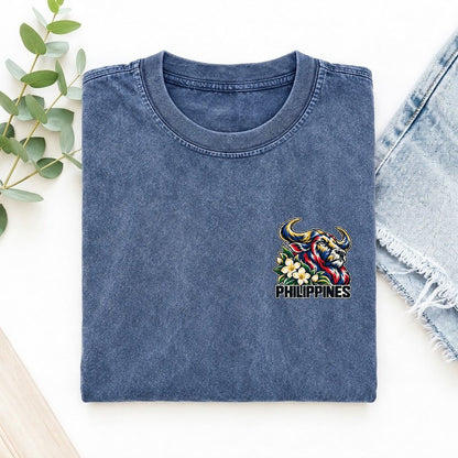 Philippines Country Pride Left Chest Vintage T-shirt – Washed Blue