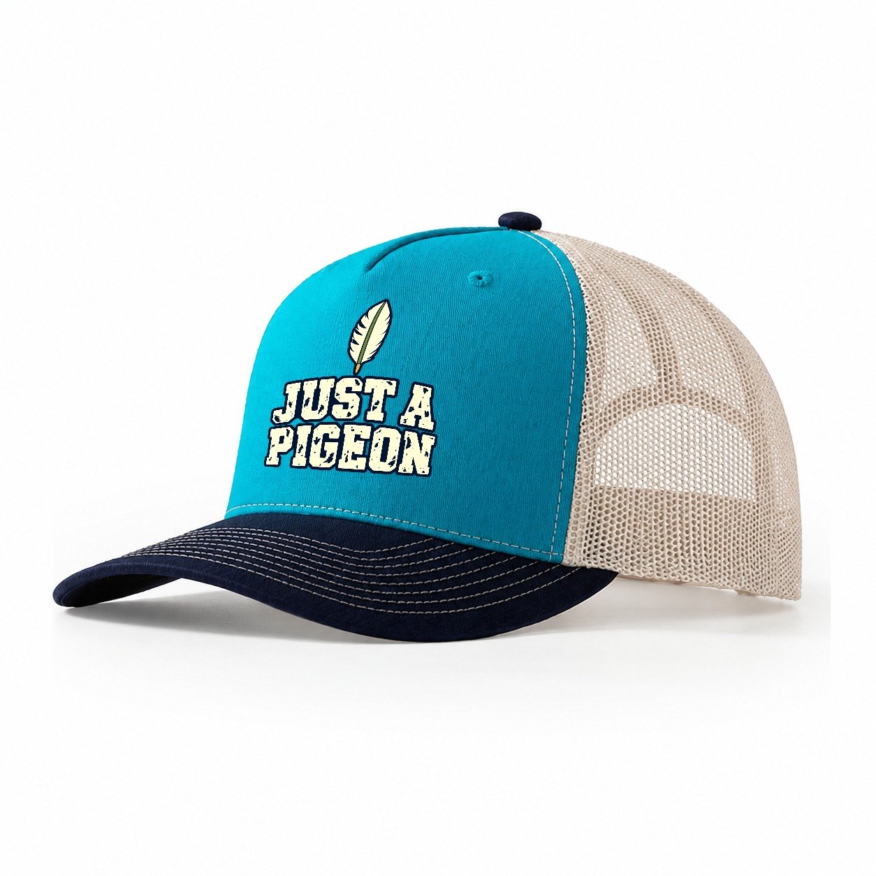 Just A Pigeon Birdwatching Trucker Hat – Teal Navy