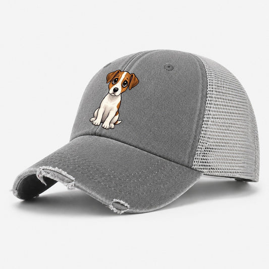 Jack Russell Terrier Sitting Sweetheart Washed Trucker Hat – Grey